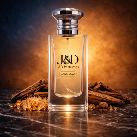 Azure Myth perfume bottle close-up with a refined and luxurious design